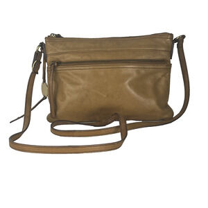 Margot Of New York Leather Medium Shoulder Bag Purse Tan Crossbody